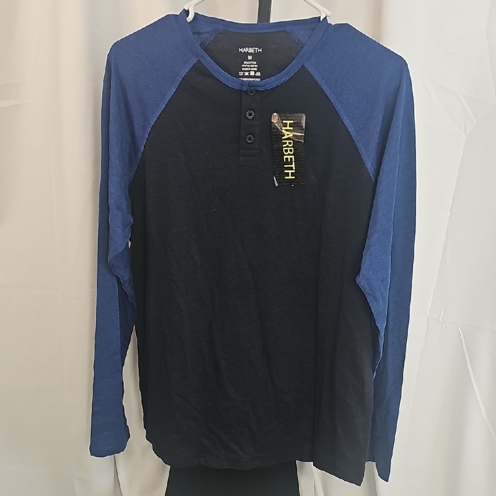 Blue and Navy Long Sleeve Raglan Tee with Crew Neck
